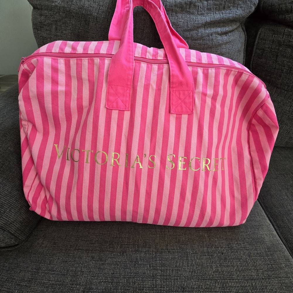 Victoria's Secret Pink Travel Bag with Striped Design